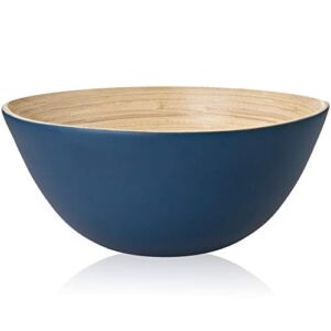 Large Blue Colored Bamboo Salad Bowl (11 Inches), Odorless, Handcrafted, Sustainable, Serving Bowl for Salads, Fruit, Pasta, Popcorn or Decoration