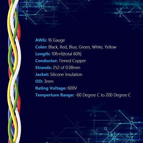 Silicone Stranded Wire Automotive Wire 16 Gauge Jumper Wire Electronic Tinned Copper Hook up Wire 6 Colors 10Ft Each 16AWG Electric Wire from Fermerry - The Storepaperoomates Retail Market - Fast Affordable Shopping