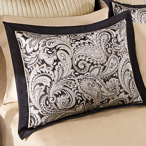 Madison Park Aubrey Cozy Comforter Set, Faux Silk Jacquard Paisley Design – All Season Down Alternative Bedding Layer with Bedskirt, Decorative Pillow, King, Black 12 Piece - The Storepaperoomates Retail Market - Fast Affordable Shopping