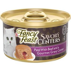 Fancy Feast Purina Pate Wet Cat Food, Savory Centers Pate with Beef & a Gourmet Gravy Center – (24) 3 oz. Cans