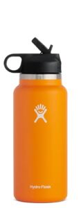 Hydro Flask 32 oz Wide Mouth with Straw Lid Stainless Steel Reusable Water Bottle Clementine – Vacuum Insulated, Dishwasher Safe, BPA-Free, Non-Toxic