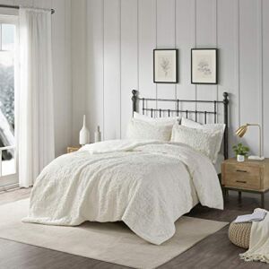 Madison Park Bismarck Full/Queen Size Bed Comforter Set – Ivory, Embroidered Medallion – 3 Pieces Bedding Sets – Faux Fur Plush Bedroom Comforters (MP10-2000)