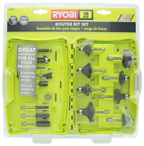 Ryobi A25R151 15 Piece 1/4 Inch Shank Carbide Edge Router Bit Set for Wood