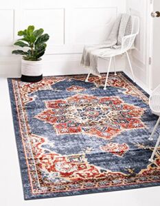 Unique Loom Utopia Collection Traditional Classic Vintage Inspired Area Rug with Warm Hues, 5 ft x 8 ft, Navy Blue/Burgundy
