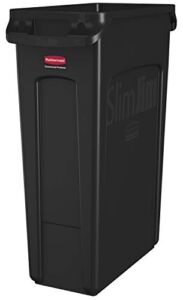 Rubbermaid Commercial Products Slim Jim Plastic Rectangular Trash/Garbage Can With Venting Channels, for Kitchen, Office, Workspace, 23 Gallon, Black – FG354060BLA