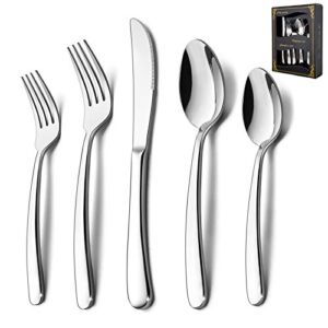40-Piece Heavy Duty Silverware Set, HaWare Stainless Steel Solid Flatware Cutlery for 8, Modern & Elegant Design for Home/ Hotel/ Wedding, Mirror Polished and Dishwasher Safe