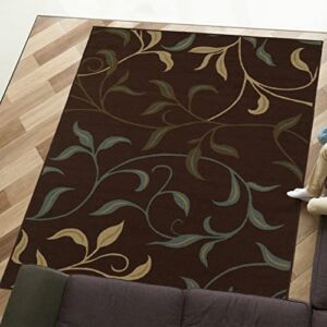 Ottomanson Ottohome Collection Non-Slip Rubberback Leaves Design 5×7 Indoor Area Rug, 5′ x 6’6″, Brown