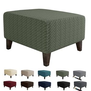 MAXIJIN Newest Jacquard Ottoman Slipcovers Folding Storage Stool Furniture Protector Cover Soft Thick Rectangle Foot Rest Slipcover with Elastic Bottom (Ottoman X-Large, Army Green)