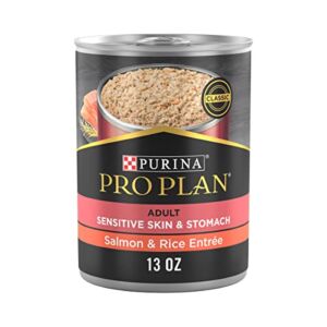 Purina Pro Plan Sensitive Skin and Stomach Dog Food Pate, Sensitive Skin and Stomach Salmon and Rice Entree – (12) 13 oz. Cans