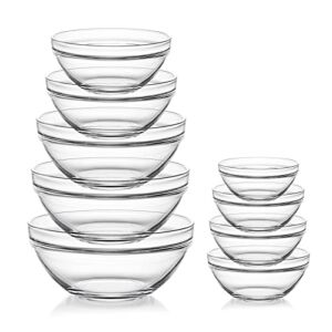 Sweejar Glass Mixing Bowls Set(set of 9),Nesting Bowls for Space Saving Storage,Great for Cooking,Baking,Prepping,Stackable Bowl Set