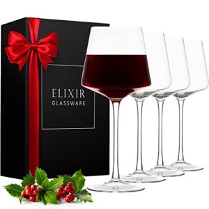 Modern Red Wine Glasses Set of 4 – Hand Blown Crystal Wine Glasses – Tall Long Stem Wine Glasses – Unique Large Wine Glasses with Stem For Cabernet, Pinot Noir, Burgundy, Bordeaux – 22oz Clear
