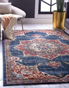 Unique Loom Utopia Collection Traditional Classic Vintage Inspired Area Rug with Warm Hues, 7 ft x 10 ft, Navy Blue/Burgundy