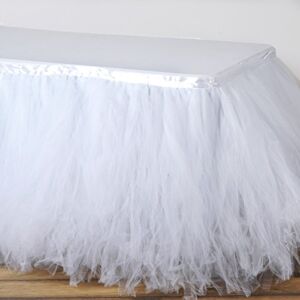 Tableclothsfactory 17ft FULL SIZE 8 Layer Fluffy Tulle – Tutu Table Skirt – White