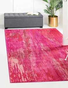 Unique Loom Jardin Collection Colorful, Vibrant, Abstract Watercolor Area Rug, Rectangular 6′ 0″ x 9′ 0″, Pink/Brown