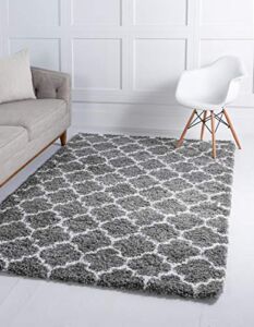 Unique Loom Rabat Shag Collection Modern Tribal Moroccan Inspired Plush & Soft Geometric Design Area Rug, 8 ft x 10 ft, Gray/Ivory