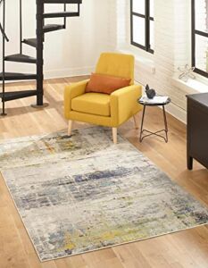 Unique Loom Chromatic Collection Modern Rustic & Vibrant Abstract Area Rug for Any Home Décor, 8 ft x 10 ft, Beige/Gray