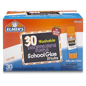 Elmer’s Disappearing Purple School Glue Sticks, Washable, 7 Grams, 30 Count