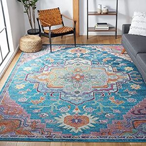 SAFAVIEH Crystal Collection 5′ x 8′ Teal / Rose CRS501T Boho Chic Oriental Medallion Distressed Non-Shedding Living Room Bedroom Area Rug
