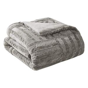 Madison Park Arctic Luxury Ultra Alternative Throw 50×60 Geometric Premium Soft Cozy Long Fur Plush For Bed, Couch or Sofa, 50 in x 60 in, Grey