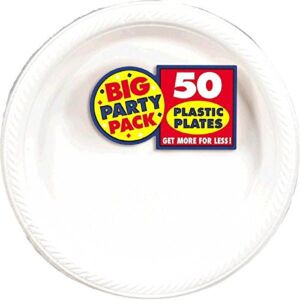 Amscan Frosty, White Big Pack Plastic Plates | 10.25″ | Pack of 50 | Party Supply, 50 pieces