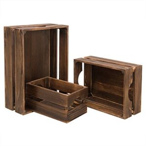MyGift Rustic Dark Brown Wood Storage Box with Handle, 3 Piece Set Nesting Open Top Design Crate
