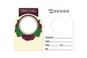 Vino Tag Two Sided Wine Bottle Tags – Large Paper Wine Tags for your Wine Storage Cellar that Hang on the Glass Neck in Your Hutch , Rack Barrel Crate or Cube Great Gift for Any Enthusiast (50 pcs)