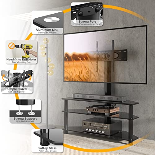5Rcom Swivel Corner Floor TV Stand with Mount for Most 42 47 50 55 60 65 70 75 inch Plasma LCD LED Flat or Curved Screens TVs 3 Tier Tempered Glass Shelves for Media, Max VESA 600X400mm | The Storepaperoomates Retail Market - Fast Affordable Shopping