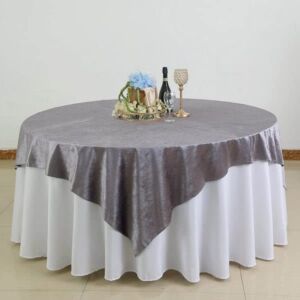 TABLECLOTHSFACTORY 72″x 72″ Charcoal Grey Premium Velvet Square Table Overlay Square Tablecloth Cover for Wedding Party Event Banquet