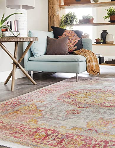 Unique Loom Baracoa Collection Bright Color Gradient Medallion Vintage Traditional Area Rug, Rectangular 5′ 5″ x 8′ 0″, Multi/Ivory | The Storepaperoomates Retail Market - Fast Affordable Shopping