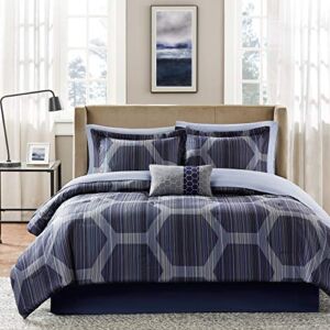 Madison Park Essentials Rincon Comforter (Set), Queen(90″x90″), Geo Dark Blue