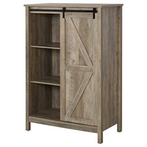 HOMCOM Accent Cabinet, Kictchen Cupboard Storage Cabinet, 3-Tier Organizer with Barn Door and Adjustable Shelf, Antique Grey