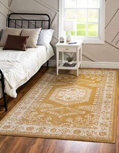 Unique Loom Utopia Collection Traditional Geometric Vintage Inspired Area Rug with Warm Hues, Rectangular 9′ 0″ x 12′ 0″, Gold/Beige
