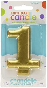 amscan Birthday Celebration, Numeral #1 Metallic Candle, Party Supplies, Gold, 3 1/4″ – 170417