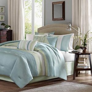 Madison Park Amherst Faux Silk Comforter Set-Casual Contemporary Design All Season Down Alternative Bedding, Matching Shams, Bedskirt, Decorative Pillows, Queen(90″x90″), Green, 7 Piece (MP10-846)