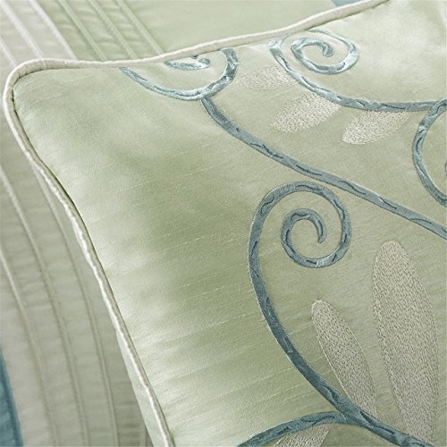 Madison Park Amherst Faux Silk Comforter Set-Casual Contemporary Design All Season Down Alternative Bedding, Matching Shams, Bedskirt, Decorative Pillows, Queen(90″x90″), Green, 7 Piece (MP10-846) | The Storepaperoomates Retail Market - Fast Affordable Shopping