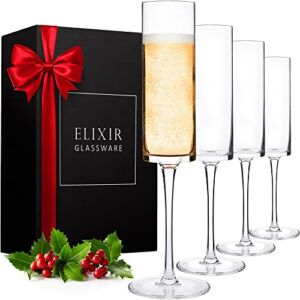 ELIXIR GLASSWARE Champagne Flutes, Edge Champagne Glass Set of 4 – Modern & Elegant for Women, Men, Wedding, Anniversary, Christmas, Birthday – 6oz, Premium Crystal