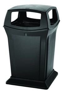 Rubbermaid Commercial Products Ranger Trash Can with Lid, 45 Gallon, Black Plastic, for Outdoor Use