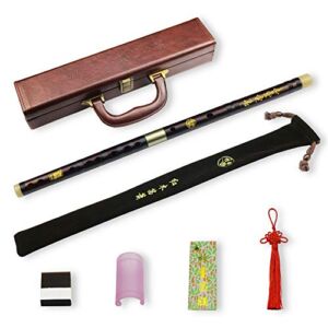 C Key Dizi Professional Rosewood Flute with Free Membrane & Glue & Protector Set Traditional Chinese Instrument (Key of C/Professional Rosewood)