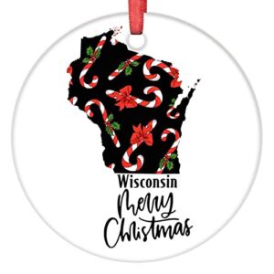Merry Christmas Wisconsin Christmas Ornaments Personalized Christmas Ornaments 2022 American Home State Christmas Tree Ornaments Christmas Decor Holiday Keepsake New Year Gifts 3 Inch