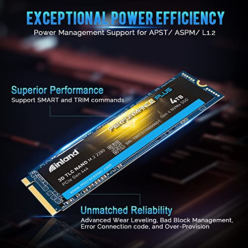 INLAND Performance Plus 4TB PS5 SSD PCIe NVMe 4.0 x 4 M.2 2280 TLC 3D NAND Internal Solid State Drive, R/W Speed up to 7200MB/s and 6800MB/s, 3000 TBW | The Storepaperoomates Retail Market - Fast Affordable Shopping