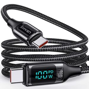 Wiredge USB C to USB C Cable 5A PD 100W LED Display Cable 4ft QC5.0 PPS Super Fast Charging Type-C Phone Nylon Braided Charger Cord 480Mbps Data Compatible with iPad MacBook Samsung Galaxy Pixel PS5