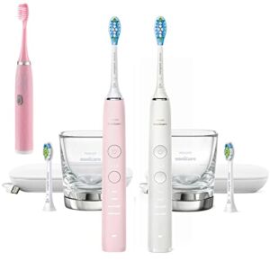 Philips Sonicare DiamondClean 9000 Connected Rechargeable Electric Power Toothbrush, 2-Pack, Pink + White – Bluetooth, 3 Intensities, 2 Weeks Operating time, Charging Travel Case – BROAG Toothbrush