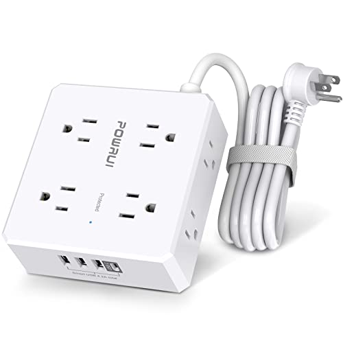 6 Feet Power Strip with 4 USB Ports (1 USB C) -POWRUI 8 Widely Surge Protector Outlets, 3 Side Outlet Extender with 6 Ft Flat Plug Extension Cord for Home Office Dorm Room Essentials, ETL Listed | The Storepaperoomates Retail Market - Fast Affordable Shopping
