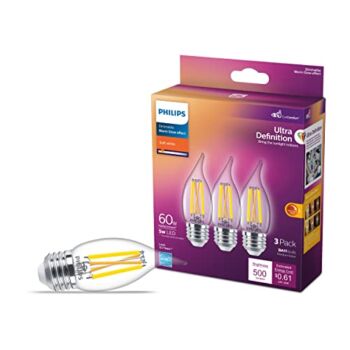 Philips LED Ultra Definition Flicker-Free Dimmable, Eye Comfort Technology, Soft White 2700K BA11 Clear Glass Light Bulb, 500 Lumen, 5W=60W, E26 Base, Title 20 Certified, 3-Pack (566695) | The Storepaperoomates Retail Market - Fast Affordable Shopping