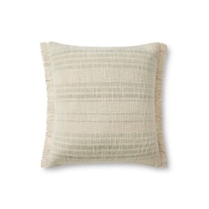 Loloi PAR0007 Throw-Pillows, 18” x 18” Cover w/Down, Ivory/Sage