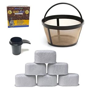 GoldTone Brand 8-12 Cup Coffee Filter + Set of 6 Charcoal Water Filters fits Mr. Coffee Makers and Brewers + 1OZ Scoop. Replaces your Mr. Coffee Basket Reusable Coffee Filter & Mr. Coffee Water Filter
