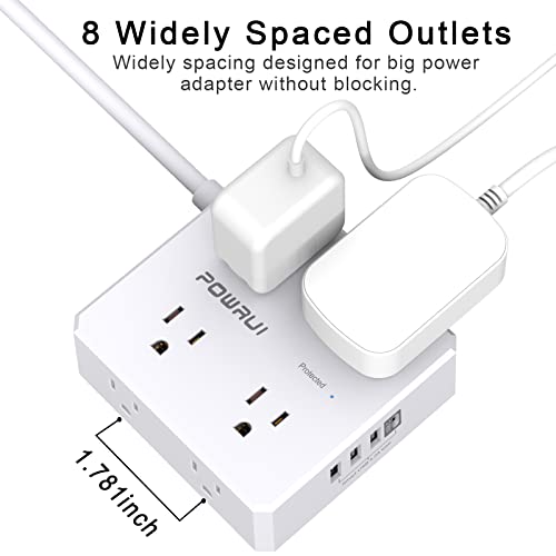 6 Feet Power Strip with 4 USB Ports (1 USB C) -POWRUI 8 Widely Surge Protector Outlets, 3 Side Outlet Extender with 6 Ft Flat Plug Extension Cord for Home Office Dorm Room Essentials, ETL Listed | The Storepaperoomates Retail Market - Fast Affordable Shopping