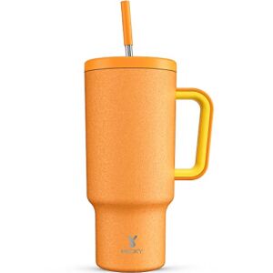 Meoky 40oz Tumbler with Handle, Leak-proof Lid and Straw, Insulated Coffee Mug Stainless Steel Travel Mug, Keeps Cold for 34 Hours or Hot for 10 Hours (Orange)