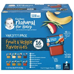 Gerber Baby Food 2nd Foods Variety Pack, Fruit & Veggie Puree Favorites, 8 Ounce Tubs, 2-Pack (Pack of 16)