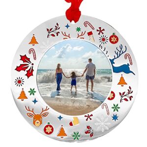 Christmas Tree Ornaments Home Decor Christmas Holiday Keepsake Gift Xmas Gifts Decorations Pendant with Can Insert Photos (Round Gift)